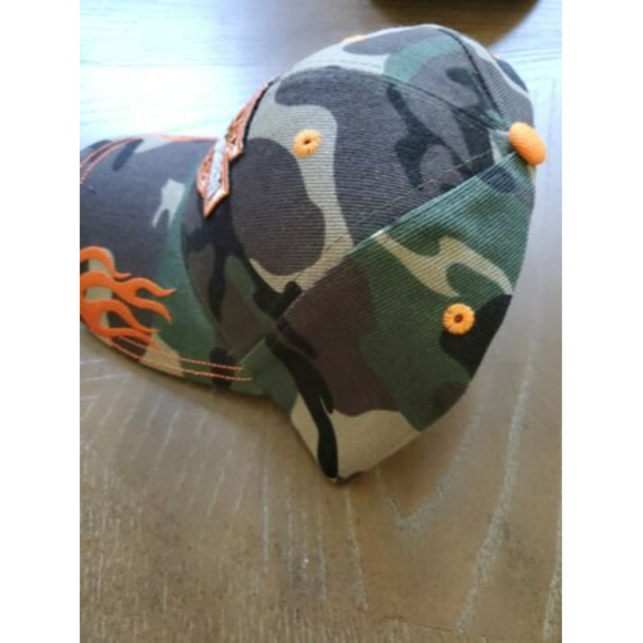 Harley Davidson Hat Camo Camouflage W/ Orange Flame Baseball Cap Adjustable - Picture 2 of 4